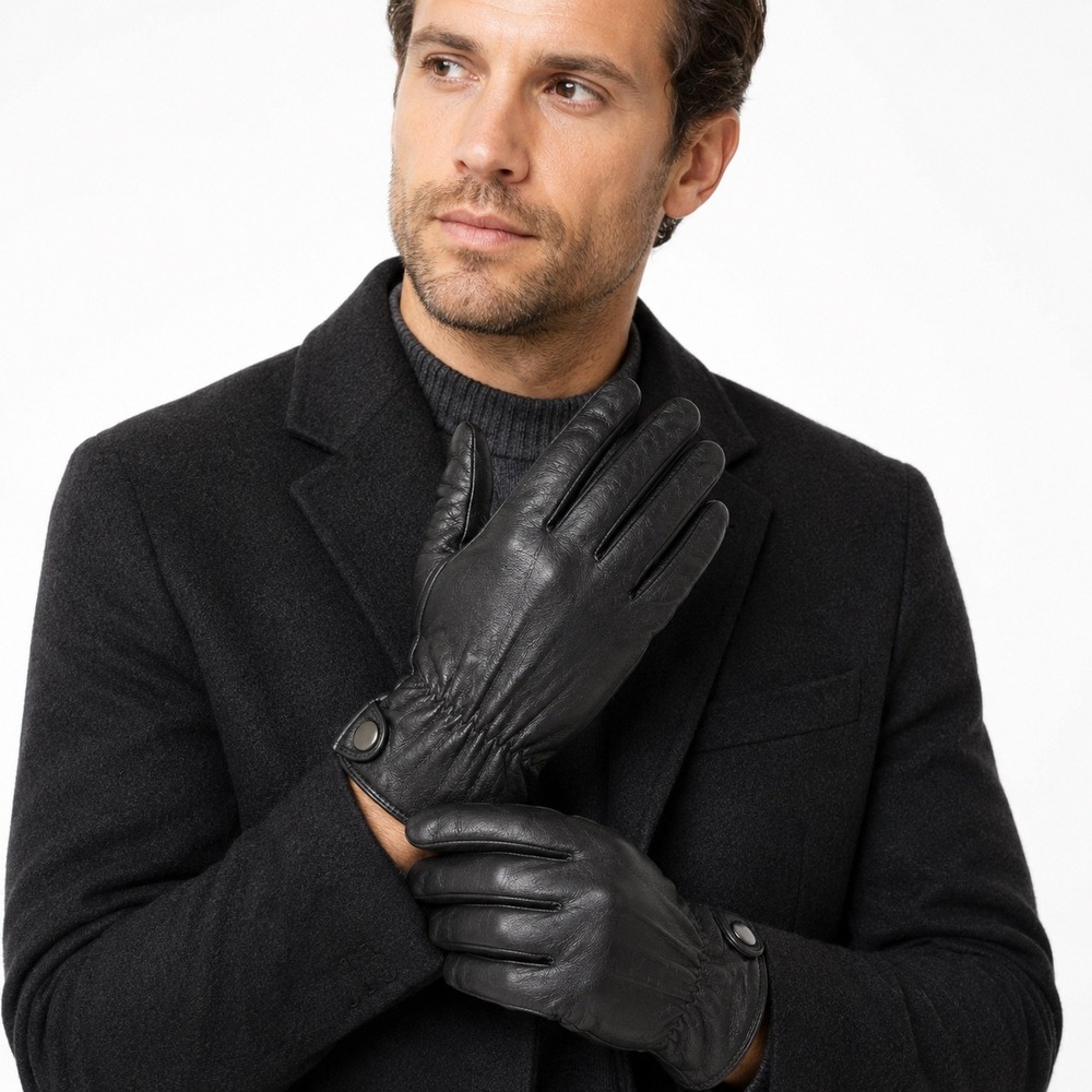 Black Genuine Leather Snap Wrist Gloves XL Minimalist Driving Moto